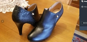 Pantofi dama din piele naturala neagra cu toc subtire LULUX