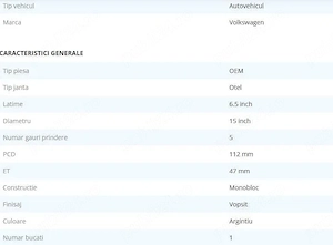 4 X Jantă tabla MTR 6JxR15 ET47 5x112-57 pentru automobile Volkswagen - imagine 2