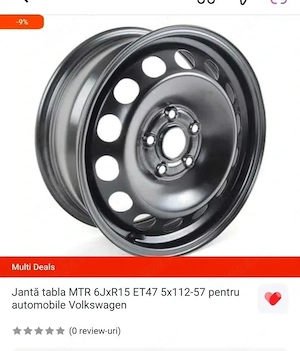 4 X Jantă tabla MTR 6JxR15 ET47 5x112-57 pentru automobile Volkswagen - imagine 3