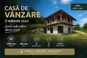 Cabană cu panoramă spectaculoasă   Măguri, Cluj | 146 mp utili | Teren 1.350 mp | 149.000   - imagine 1