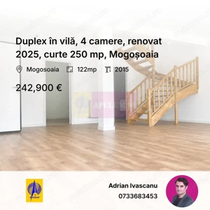 Duplex în vilă, 4 camere, renovat 2025, curte 250 mp, Mogoșoaia