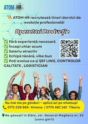 Angajăm tineri fără experiență pe postul de Operatori Producție!