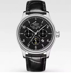 Parnis 26 Jewels Luxury 42mm Moon Phase Automatic Men Watches Leather Strap Miyota 9100 Blue DIal Po