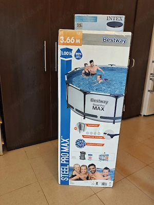 Piscina cu cadru metalic Bestway Pro Max, supraterana, rotunda, cu pompa de filtrare + scara, 366 x 