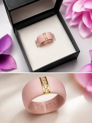 Inel din  ceramică cu aur 18 k si  diamante semnat THETA
