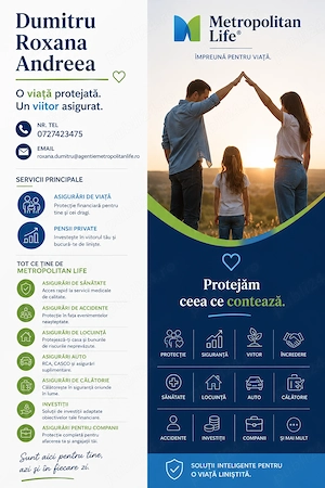 Ofer consultanta financiara in domeniul asigurărilor de viață, sanatate si pensiilor private.