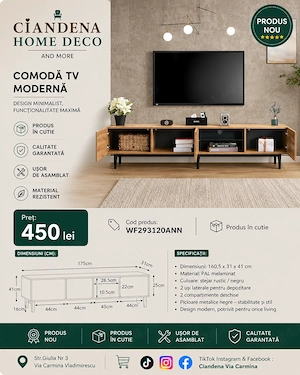 Comodă TV modernă cu lumini LED cu aspect de lemn(WF293120ANN)