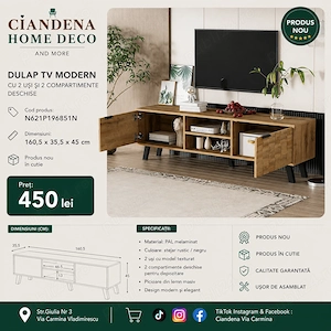 Comodă TV cu 2 uși și 2 compartimente deschise   160,5 x 35,5 x 45 cm(N621P196851N)
