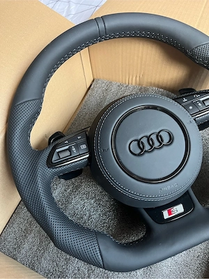 Volan Audi Teșit S-Line Audi A1 A3 A4 A5 A6 A7 A8 R8 Q3 Q5 Q7 TT Piele Nappa + Perforată cu Airbag  - imagine 9