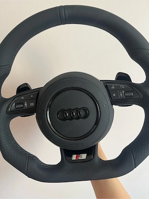 Volan Audi Teșit S-Line Audi A1 A3 A4 A5 A6 A7 A8 R8 Q3 Q5 Q7 TT Piele Nappa + Perforată cu Airbag  - imagine 8