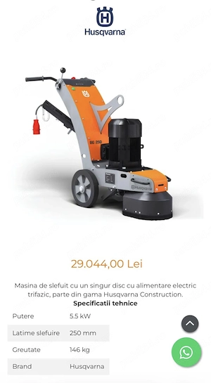 Masina de slefuit Husqvarna BG250 cu un singur disc