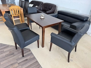 Masă lemn masiv cu 4 scaune piele naturală premium, calitate top Olanda