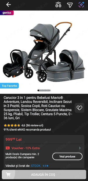 Carucior 3 în 1bebe stare impecabila