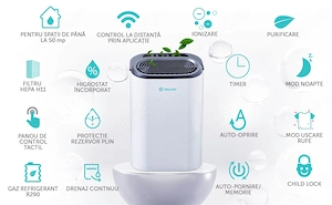 Dezumidificator si purificator AlecoAir D22 22 l  24h,WiFi, HEPA, Ionizare, Uscare Rufe