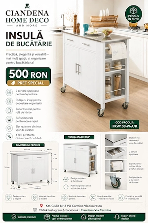 Cărucior de bucătărie cu blat oțel inoxidabil (FKW108-W)