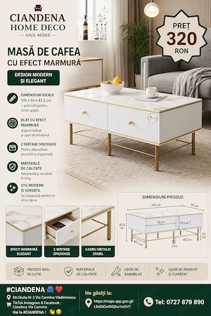 Masă de cafea din furnir de marmură (WF322799AAW)