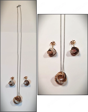 Set colier + cercei din argint (placate cu aur) cu cristale Swarovski