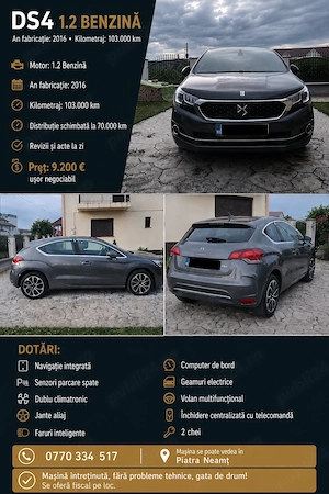 Vand DS4 benzina, an 2016, 103000 km