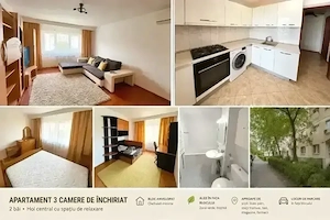 Apartament 3 camere de închiriat   spațios, complet utilat, zonă verde, bloc anvelopat