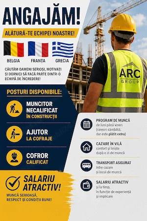 Muncitor construcții(ajutor,cofror sau șef de echipă)