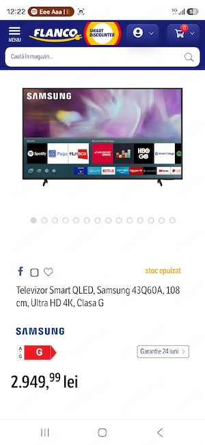 Televizor Samsung 43Q60A, 108 cm, Smart, 4K Ultra HD, QLED, Clasa G