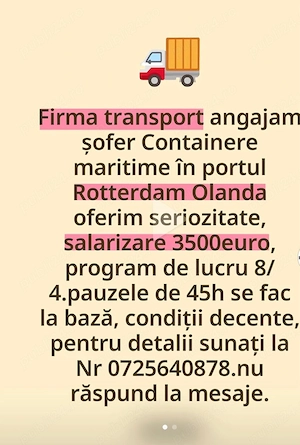 Firmă de transport angajează Șofer C+E   Transport containere maritime