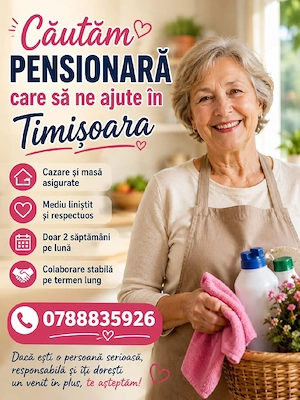 Căutăm Doamnă pentru Ajutor și Menaj