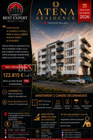3 Camere Direct Dezvoltator| Bonus Parcare descoperita | Credit Ipotecar 15%