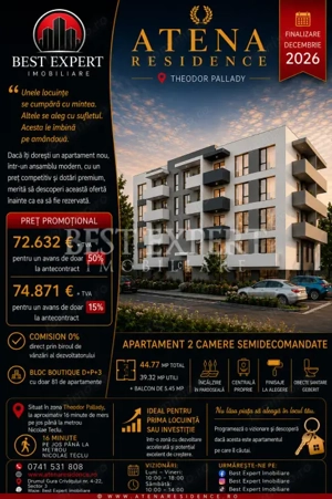 Direct Dezvoltator | Apartament 2 Camere | Bonus Loc de Parcare | Comision 0%