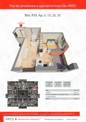 Apartament 2 camere, etaj 2, bloc R39, ap 15, Ared City Arad - imagine 2
