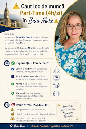Caut loc de muncă part time cu 4 ore