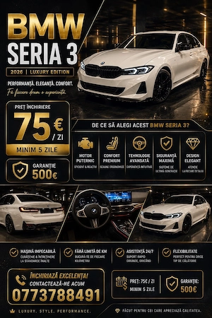    BMW Seria 3 2026 de Închiriat | 75  Zi | Garanție 500  | Premium