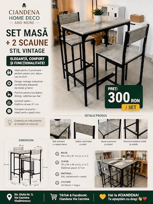 Masă cu 2 scaune în stil vintage pentru bucătărie