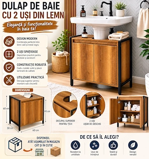 Dulap de baie cu 2 uși din lemn (BZR63-II-PF)