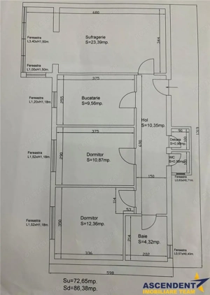 Calea Bucuresti,3 camere,decomandate,  etaj 2, 87mp,  2bai, centrala proprie, termopane, potential p - imagine 10