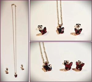 Set FLUTURI - Colier + Cercei, argint și cristale Swarovski