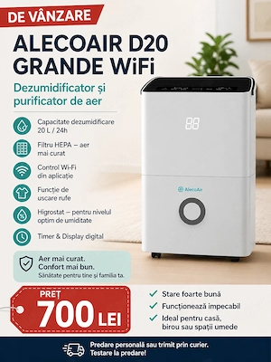 Dezumidificator + Purificator AlecoAir D20 Grande WiFi   20L zi