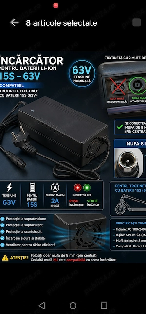 Incarcator trotineta myria titanx bicicleta 63 volti 2 amperi 15s, Nou nefolosit.  - imagine 4