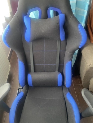 Scaun gaming negru albastru cu perne lombare