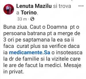 Îngrijitoare bătrâni la domiciliu