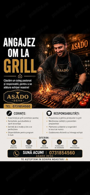 Asado Deva rotiserie & grill angajeaza ajutor de bucatar si om la grill - imagine 2