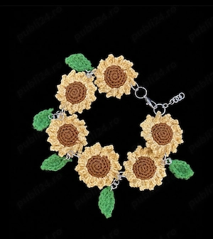 Brățară croșetată cu detalii din metal- handmade