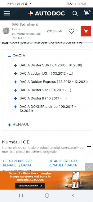 Rulment roata Dacia Duster Lodgy Doker Renault Megane Scenic Grand Scenic - imagine 4