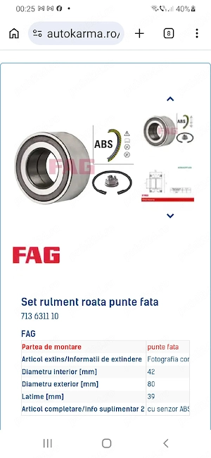 Rulment roata Dacia Duster Lodgy Doker Renault Megane Scenic Grand Scenic - imagine 2