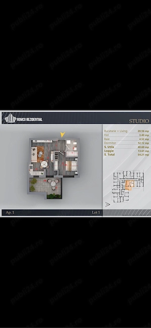 Apartament tip studio-Zona Pallady-54,21 MP | Compartimentare excelentă | Ansamblu rezidențial premi - imagine 2