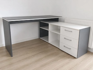 Birou de colt alb - grafit
