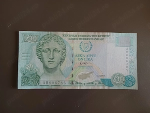 Bancnotă rară 10 Lire Cipru 2001 (Cyprus Pounds) stare XF