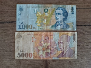Set 2 bancnote vechi românești 1000 și 5000 Lei 1998 stare VF
