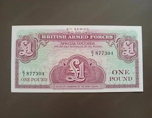 Bancnotă militară 1 Pound British Armed Forces 1962 stare aUNC