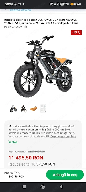 Vând bicicleta electrica deepower qs7 48v 60ah  - imagine 5